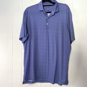 Johnnie O Mens Medium Polo Blue Palm Tree Short Sleeve Performance Golf Logo